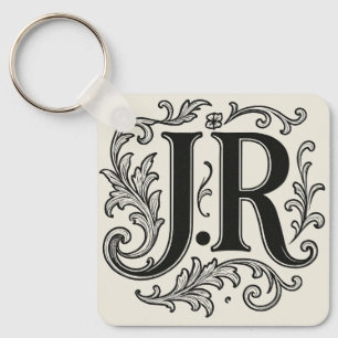 Porte-clés Initiales J.R avec décor