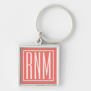 Porte-clés Initiales Monogramme Blanc Sur Corail
