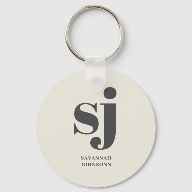 Porte-clés Initiales monogramme crème (Recto)
