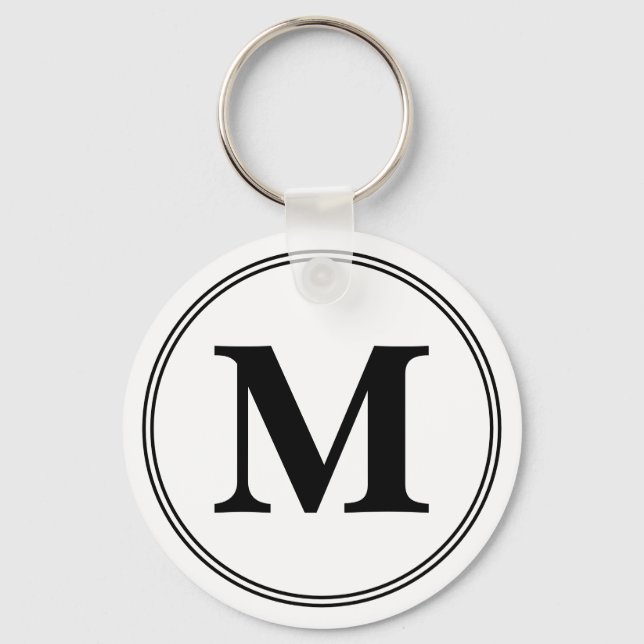 Porte-clés Initiales monogrammes simples noir et blanc (Recto)