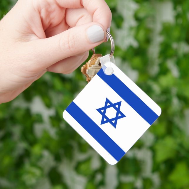 Porte-clés Israël drapeau bleu blanc moderne patriotique (main)
