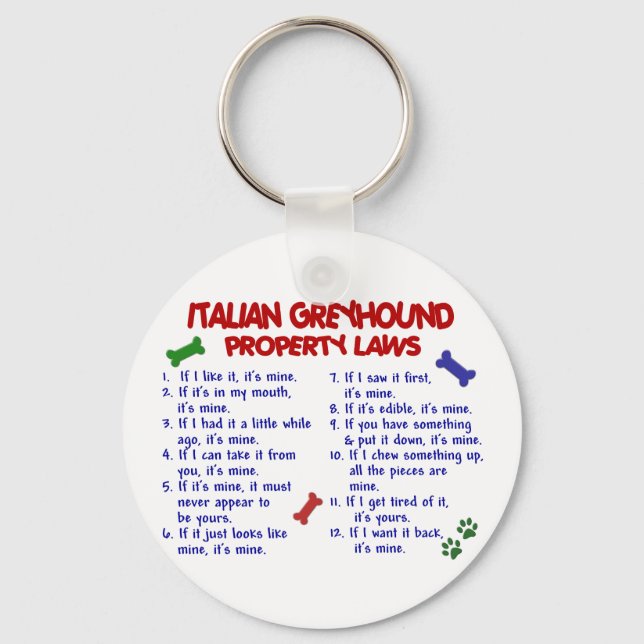 Porte-clés ITALIEN GREYHOUND Lois sur la propriété (Recto)