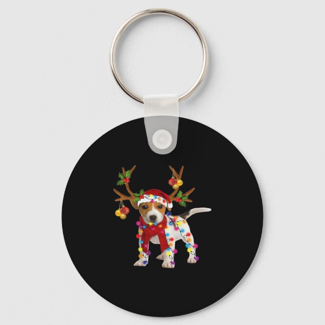 Porte-clés Jack russell Chien Superbe Reindeer Noël Lumière (Recto)