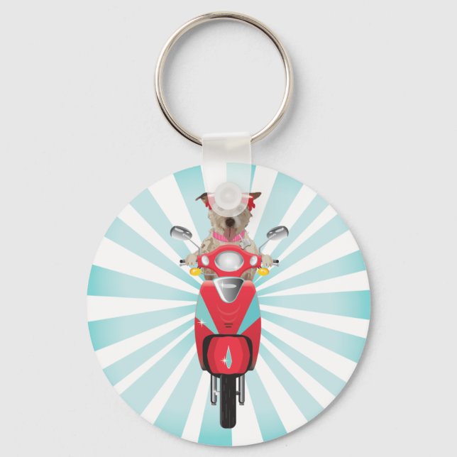 Porte-clés Jack Russell Terrier sur Red Moped (Recto)