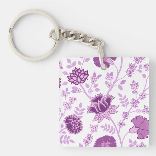 Porte-clés Jacobean Floral Lg Motif rose sur blanc (Devant)