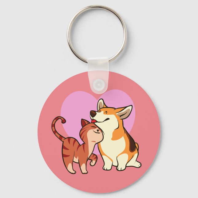 Porte-clés J'adore mon animal de compagnie | Chat et Amoureux (Recto)
