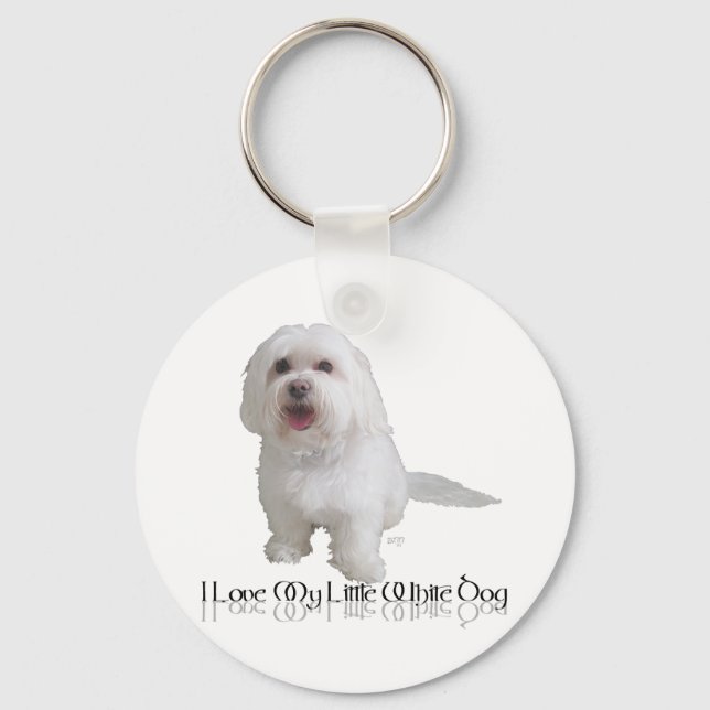 Porte-clés J'adore mon petit chien blanc - Havanais (Recto)