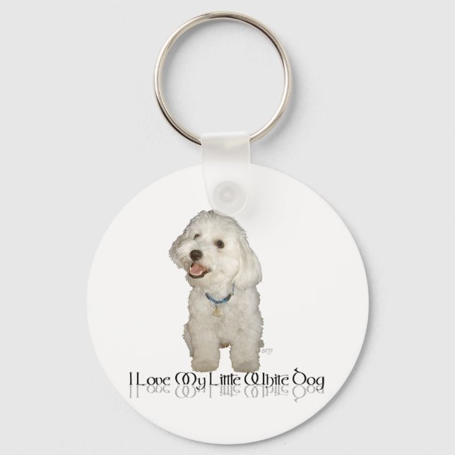 Porte-clés J'adore mon petit chien blanc - Havanais (Recto)
