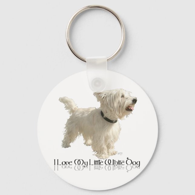 Porte-clés J'adore mon petit chien blanc - Westie (Recto)