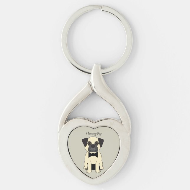 Porte-clés J'adore mon Pug (Devant)