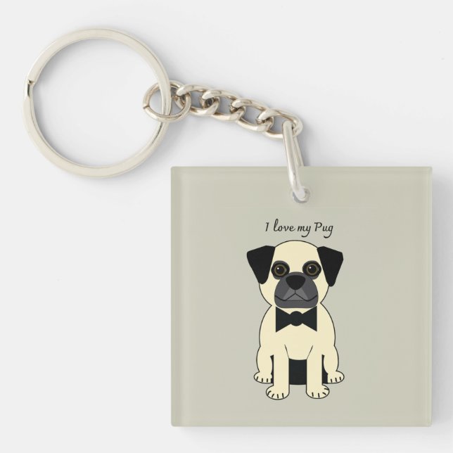 Porte-clés J'adore mon Pug (Devant)
