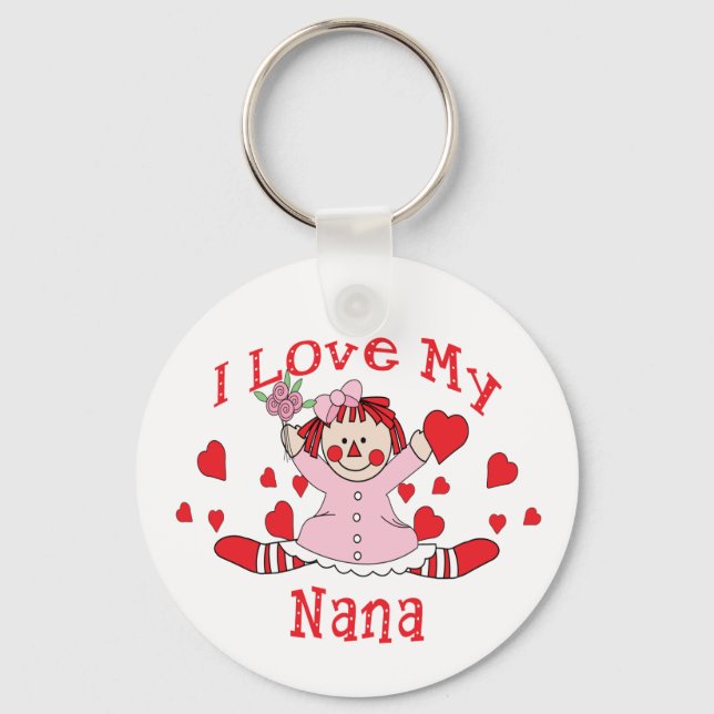 Porte-clés J'adore My Nana Rag Doll & Hearts (Recto)