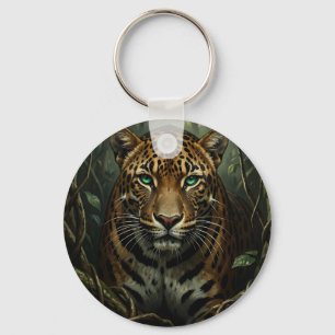 Porte-clés Jaguar de la jungle aux yeux verts intenses