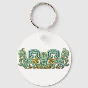 Porte-clés Jaguar-turquoise et or maya
