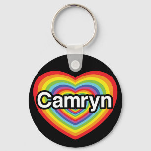 Porte-clés J'aime Camryn : coeur arc-en-ciel