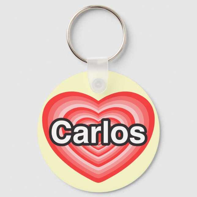 Porte-clés J'aime Carlos. Je t'aime Carlos. Cœur (Recto)