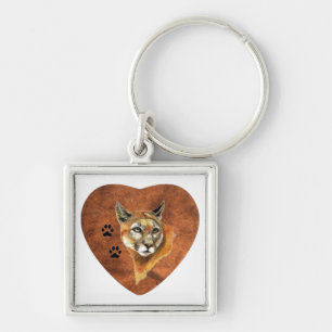 Porte-clés J'aime, coeur, animal de puma, nature, faune