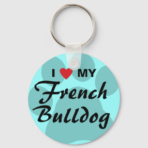 Porte-clés J'aime (coeur) mon bouledogue français Pawprint