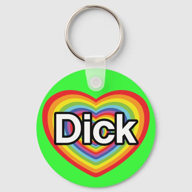 Porte-clés J'aime Dick : coeur arc-en-ciel (Recto)