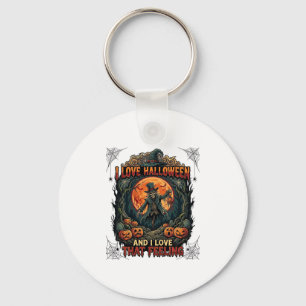 Porte-clés J'aime Halloween Squelette Épouvantail Pleine Lune