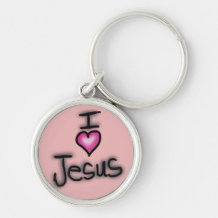 Porte-clés J'aime Jésus I Coeur Jésus rose