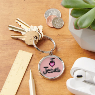 Porte-clés J'aime Jésus Je cœur Jésus Rose