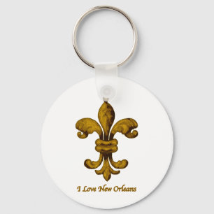 Porte-clés J'aime la Nouvelle-Orléans gold fleur de lis