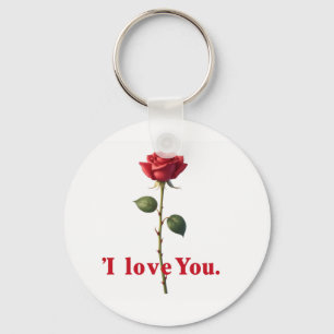Porte-clés J'aime la rose design romantique