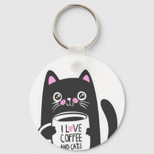 Porte-clés J'aime le café et les chats - Choisir la couleur 