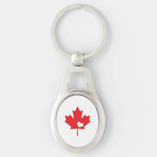 Porte-clés J'aime le Canada - coeur canadien de feuille (Devant)