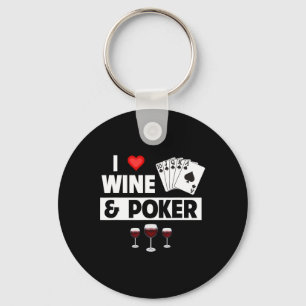Porte-clés J'Aime Le Vin Et Les Cartes De Poker Royal Flush C