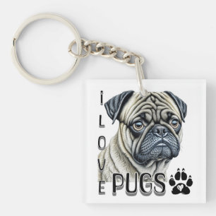 Porte-clés J'aime les Carlins Propriétaires de chiens migno