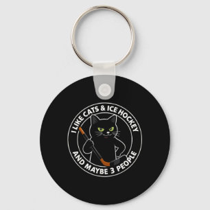 Porte-clés J'aime les chats, le hockey sur glace et peut-être