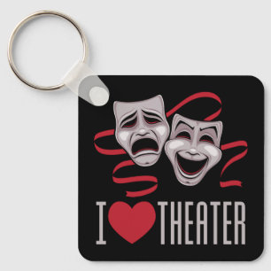 Porte-clés J'aime les masques de théâtre de comédie et de tra