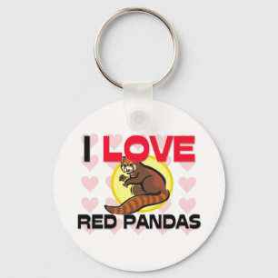 Porte-clés J'aime les pandas rouges