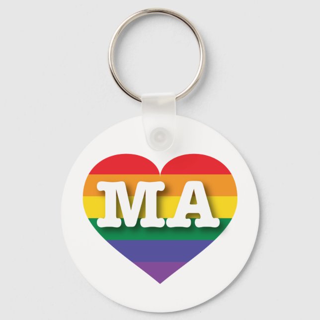 Porte-clés J'aime Massachusetts Gay pride Rainbow Heart (Recto)