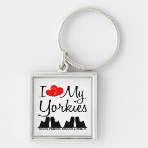 Porte-clés J'Aime Mes Quatre Yorkies Porte - clé Personnalisé