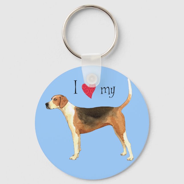 Porte-clés J'aime mon American Foxhound (Recto)