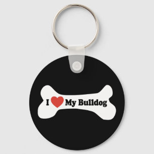Porte-clés J'aime mon bouledogue - os de chien