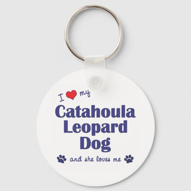 Porte-clés J'Aime Mon Chien Léopard Catahoula (Chien Femme) (Recto)