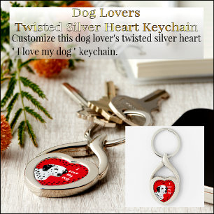 Porte-clés J'Aime Mon Chien Silver Twisted Heart Keychain