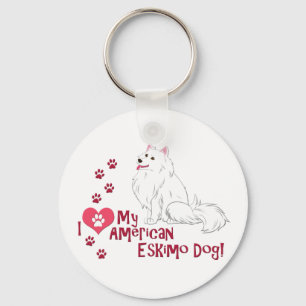 Porte-clés J'Aime Mon Esquimau Américain Chien !