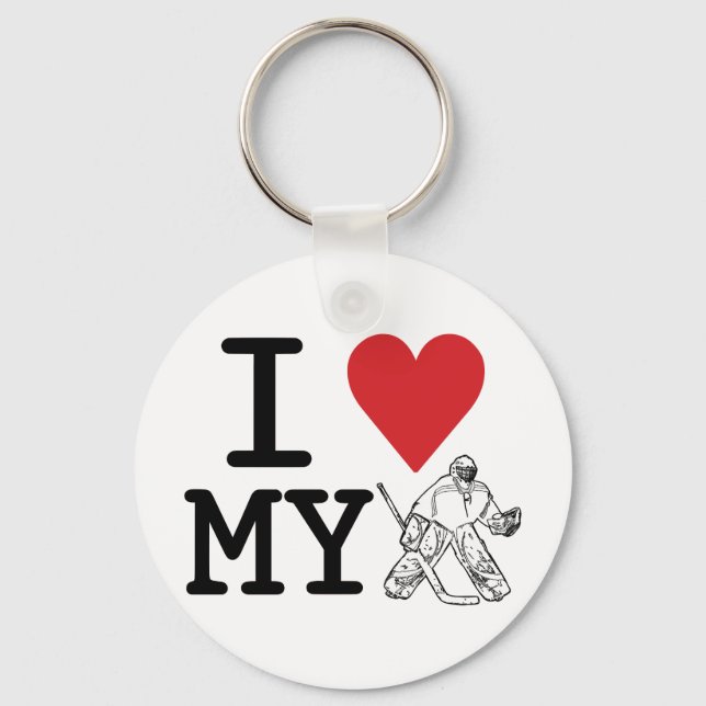 Porte-clés J'Aime Mon Goalie De Hockey (Recto)