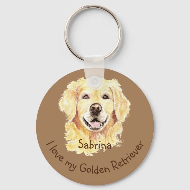 Porte-clés J'aime mon Golden Retriever Custom Name Chien (Recto)
