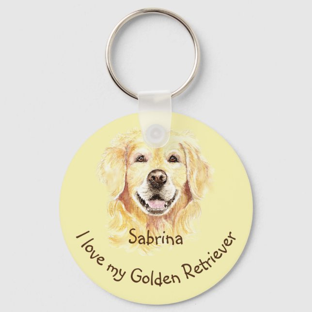 Porte-clés J'aime mon Golden Retriever Custom Name Chien (Recto)