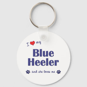 Porte-clés J'aime mon Heeler bleu (le chien femelle)