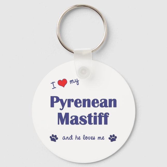 Porte-clés J'Aime Mon Mastiff Pyrénéen (Chien Homme) (Recto)