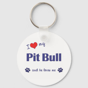 Porte-clés J'aime mon pitbull (le chien masculin)