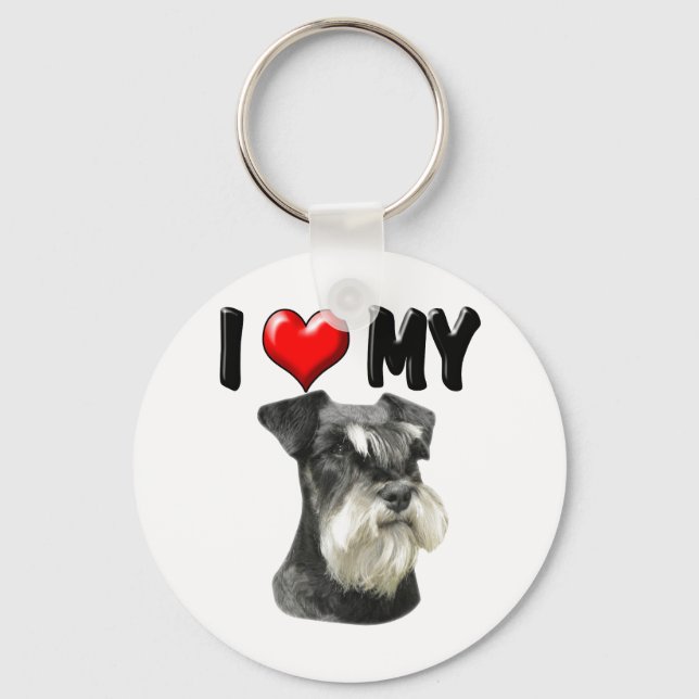 Porte-clés J'Aime Mon Schnauzer Miniature (Recto)
