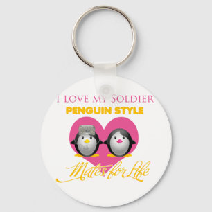 Porte-clés J'aime mon style de pingouin de soldat